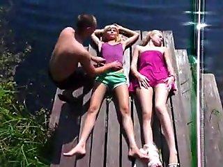Sunbathing Girls Get Pleased By Stranger