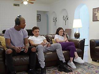 Lulu Chu with natural tits enjoys while being fucked by a black dude