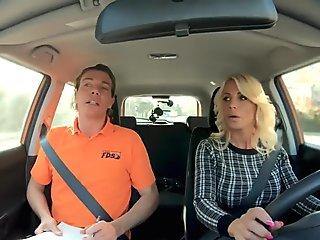 Busty cougar nailed in missionary after giving bj in car